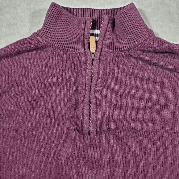 Mizzen+Main Sweater Mens Large Red Tight Knit Ribbed Hem Quarter Zip Pullover - Picture 6 of 8